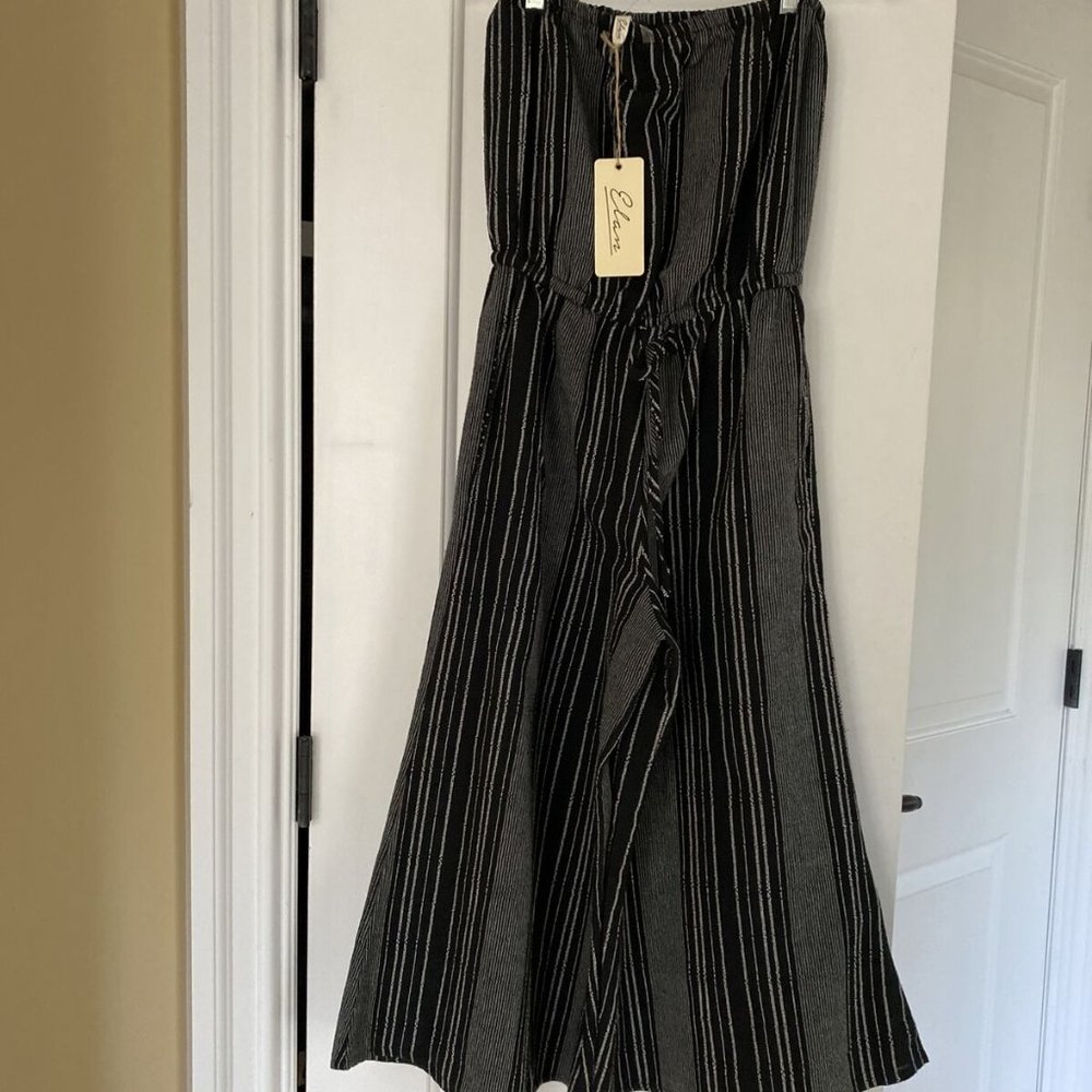 Elan Women's Summer Strapless Jumpsuit Tube Top Wide Leg Cotton Cover-up M